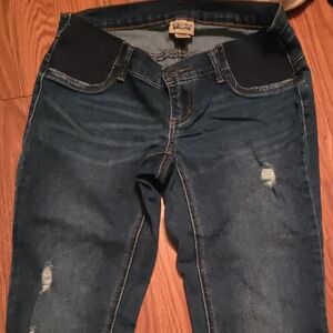 Indigo Blue Distressed Dark Blue Maternity Jeggings